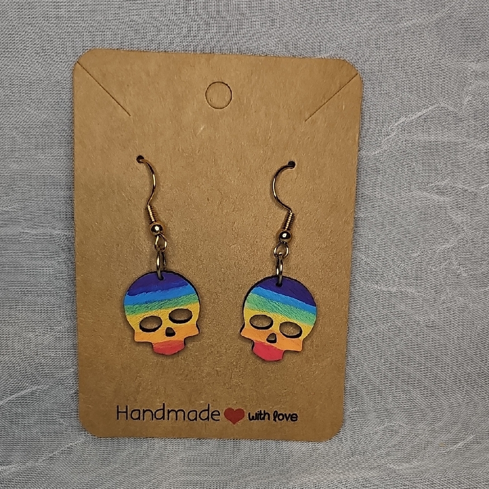 Handmade Rainbow Skull Earrings